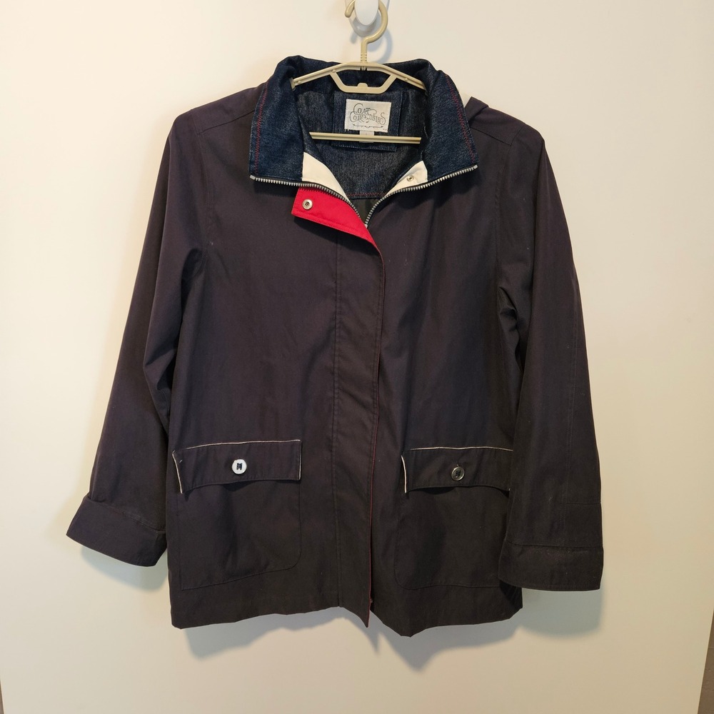 Vintage Chore Coat Jacket Hooded Windbreaker Large Utility Americana Lightweight